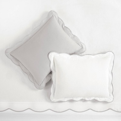 Full/Queen White and Gray Cotton Scallop Edge Duvet Set