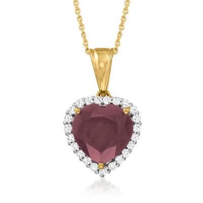 Ross-Simons 6.00 Carat Ruby Heart Pendant Necklace With .40 ct. t.w. White Topaz in 18kt Gold Over Sterling