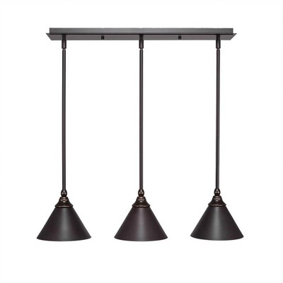 Toltec Lighting Any 3 - Light Chandelier in  Dark Granite with 7" Dark Granite Cone Metal Shade Shade