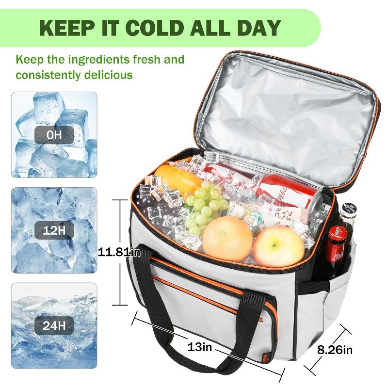 Tirrinia 24 Cans Cooler Bag - Portable Collapsible Soft Sided Ice Chest, Leak-Proof with Zipper Cooler Box for Beach, Travel, Camping, Picnic, 3 of 8