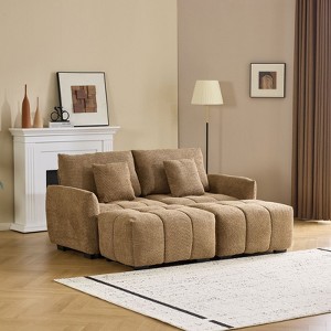 Karl Home |77 in.W Round Arm Boucle L-shaped American Tufed Sofa in Green with Ottoman - 1 of 1