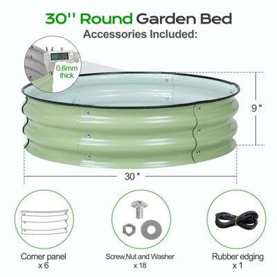 Aoodor 9'' Tall Green Aluzinc Metal Round Raised Garden Bed