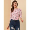 INSPIRE CHIC Women's Elbow Sleeves Boat Slim Fit Casual Stripe Animal Print Multi Floral Pattern T-Shirt - 2 of 4