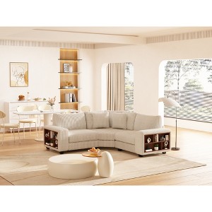 Fabric Modular 3-Seater L-Shaped Sectional Sofas with Wooden Frame Locker, Armrests, and Cushions - 1 of 4