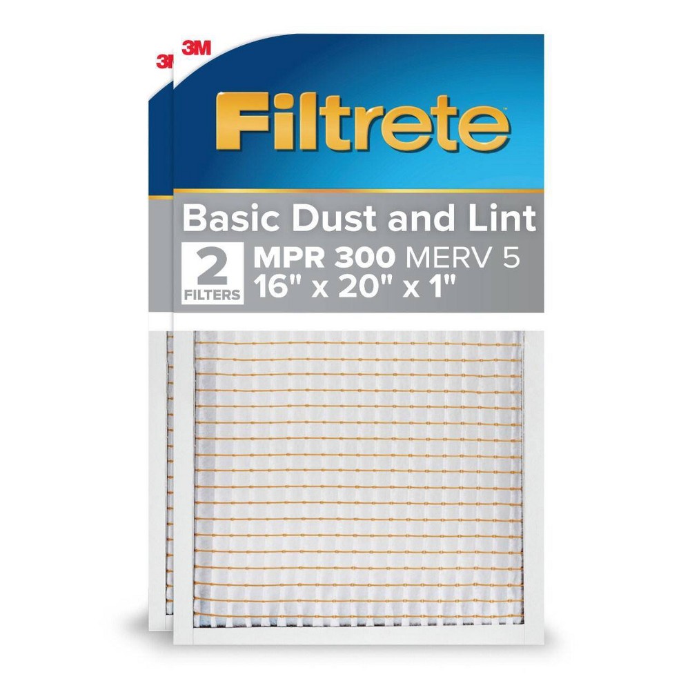 Filtrete 2pk Basic Dust and Lint 300 16X20: Electrostatic Furnace Filters, MERV 5, Captures Dust & Lint, 16x20x1, 2ct