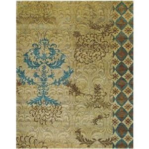 Tan Blue and Brown Floral Hand Knotted Area Rug - 1 of 4