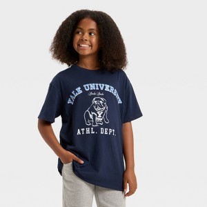 Girls' Yale University Oversized Short Sleeve Graphic T-Shirt - Blue - 1 of 4