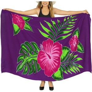 LA LEELA Women's Wrap Long Vacation Beachwear Swimsuit Pareo Sarong Swimwear Cover up Wraps One Size Purple, Floral - 1 of 4