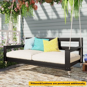 Whisen Twin Size Wooden Porch Swing with 4 Ropes - 1 of 4