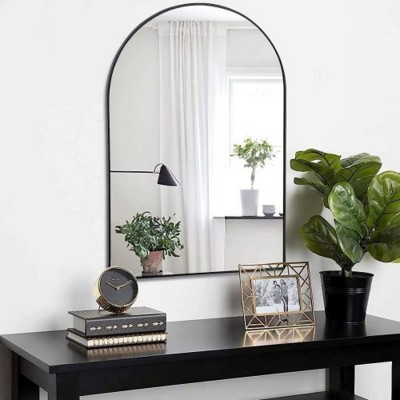 Black 20x30 Inch Metal Arch Bathroom Mirror with Elegant Design for Modern Vanity Decor