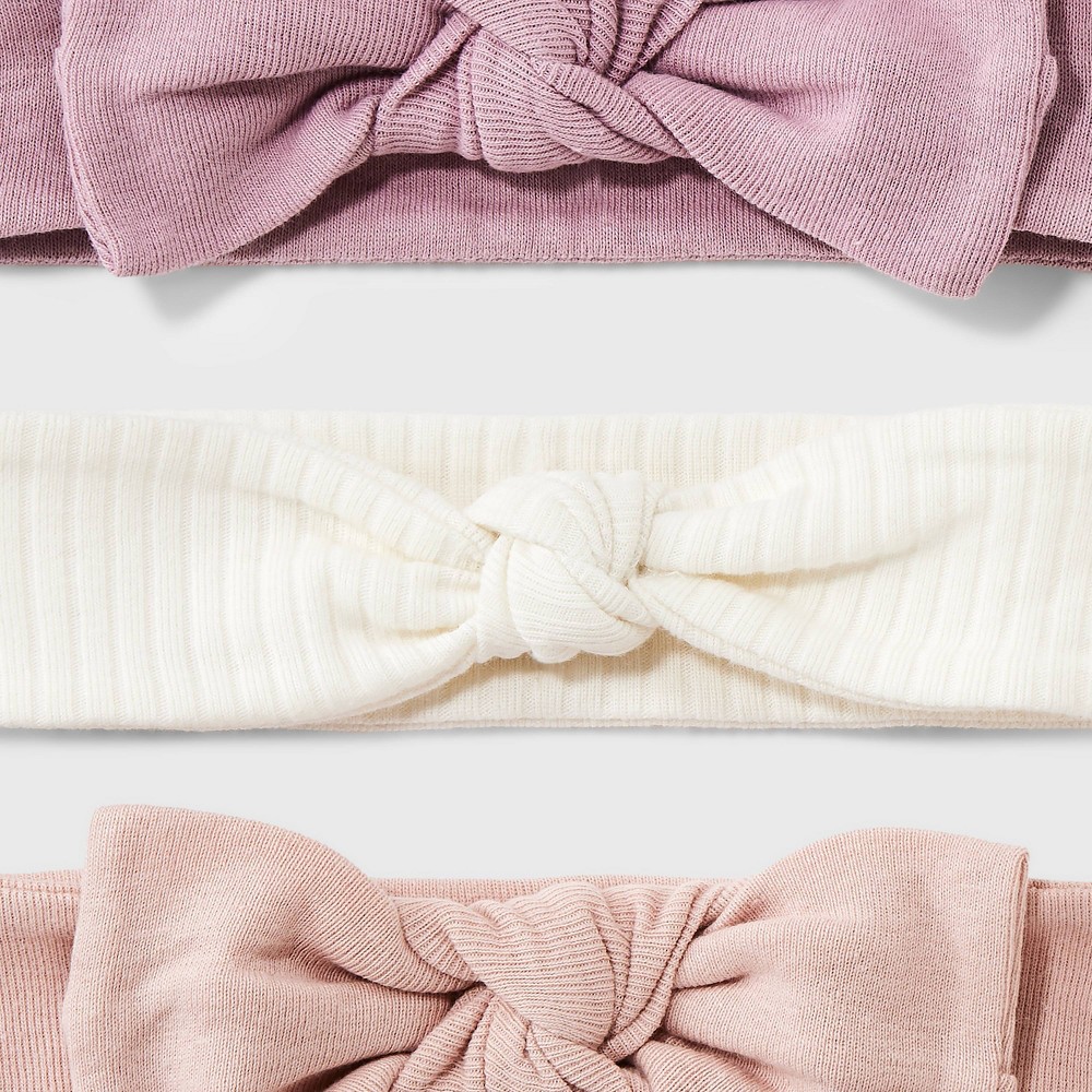 Baby 3pk Headwrap - Cloud Island™ Pink Newborn: Solid Cotton Infant Accessories Set, Machine Washable, Tumble Dry