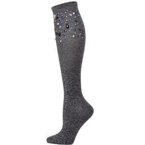 Memoi Women's Mixed Jewel Shimmer Knee High Socks Gray 9-11 - 1 of 2
