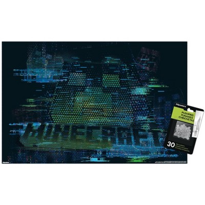 Trends International Minecraft: Glitch - Creeper Unframed Wall Poster Print Clear Push Pins Bundle 14.725" x 22.375"