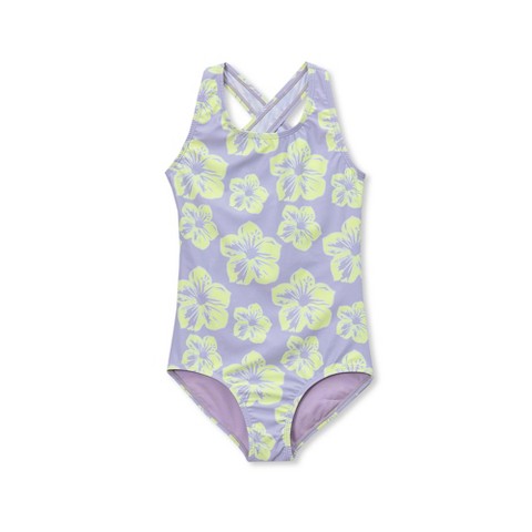Lands' End Kids Chlorine Resistant One Piece Swimsuit - X-Large - Pastel Lilac Floral