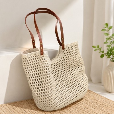 Alilang Woven Mesh Tote Bag Lightweight Shoulder Handbag Large Capacity Vacation Beach Purse, Large — фото 3