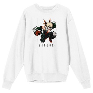 My Hero Academia Bakugo Action Pose Adult White Crew Neck Long Sleeve Sweatshirt - 1 of 4