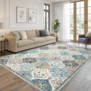 COZONY Washable Area Rug Runner, Non-Slip Low Pile Vintage Floral Carpet Mat for Living Room, Bedroom - 1 of 4