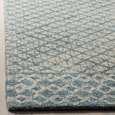 Hand-Tufted Blue and Ivory Wool Square Area Rug, 8' x 8'