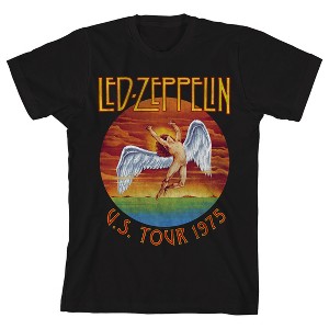 Led Zeppelin U.S. Tour 1975 Band Logo Boys Black Crew Neck Short Sleeve Tee - 1 of 4