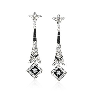 Ross-Simons Italian .70 ct. t.w. CZ and Black Enamel Drop Earrings in Sterling Silver - 1 of 3