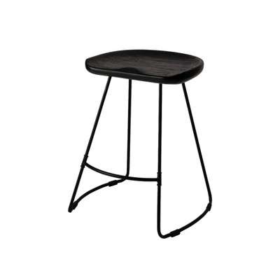 MH London Ember 24" Mid-Century Modern Saddle Counter Stool with Solid Wood Seat and Metal Base