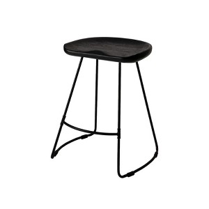 MH London Ember 24" Mid-Century Modern Saddle Counter Stool with Solid Wood Seat and Metal Base - 1 of 4
