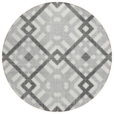 Gray Charcoal And Ivory Geometric Washable Indoor Outdoor Area Rug