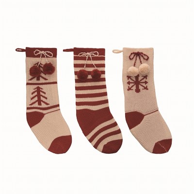 Transpac Polyester Multicolor Christmas Knit Stocking Set of 3