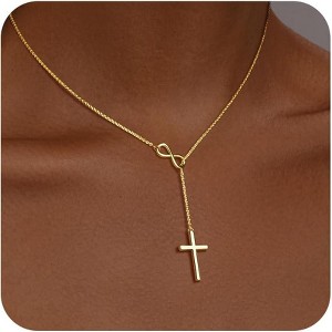Christian Cross & Infinity Necklace for Women, 14K Gold/Silver Plated Non-Tarnish Religious Gift - 1 of 4