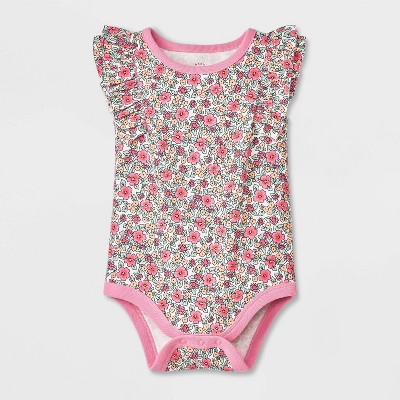 Baby Girls' Solid Ruffle Bodysuit - Cat & Jack™ Cream/Pink 18M
