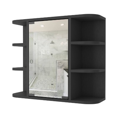 NicBex Bathroom Wall Mount Storage Cabinet Mirror Medicine Cabinet with Panel Door & 6 Open Shelves