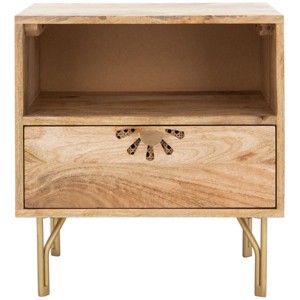 Lily 1 Shelf 1 Drawer Nightstand - NST9006 - Natural/Brass - Safavieh - 1 of 4