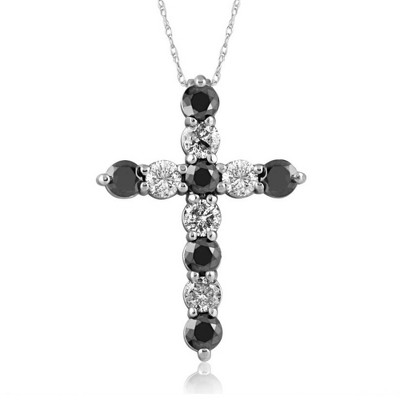 Pompeii3 2 1/4cttw 10k White Gold Black & Diamond Cross Pendant (1 inch tall) Necklace
