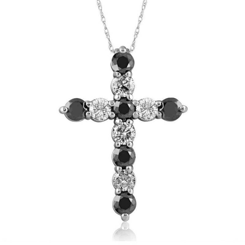Pompeii3 2 1/4cttw 10k White Gold Black & Diamond Cross Pendant (1 inch tall) Necklace, 1 of 4