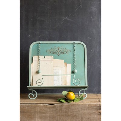 Aqua Vintage Metal Cookbook Holder with Page Weights