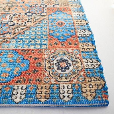 Saffron Blue and Orange Handwoven Wool Cotton Area Rug