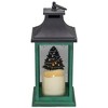 Northlight LED Candle With Christmas Tree Lantern - 12" - Green and Black - 3 of 4