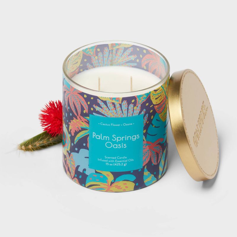 2-Wick Glass Jar 15oz Candle with Patterned Sleeve Palm Springs Oasis - Opalhouse&#8482;, 3 of 4
