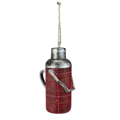 Raz Imports 4" Red Plaid Speckled Thermos Christmas Ornament