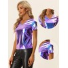 INSPIRE CHIC Women's V Neck Short Sleeve Party Clubwear Shiny Metallic Blouses - 2 of 4