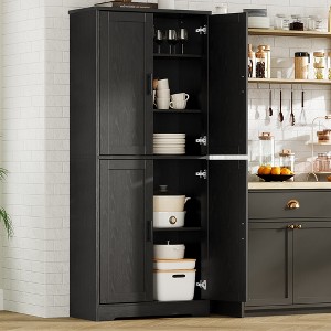 70" Black Tall Kitchen Pantry Cabinet with 4 Doors and Adjustable Shelves, Freestanding Storage Cabinet for Bathroom, Dining Room, Living Room - 1 of 4