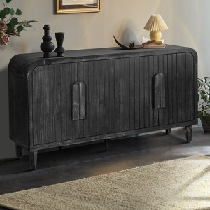 VYNXARIA 59inch Farmhouse Curved Vintage Storage Sideboard with Large Wooden Handles,Vertical Wood Grain Carving and Adjustable Shelves - 1 of 4