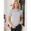 INSPIRE CHIC Women's Bow Tie Neck Solid Color Elastic Cuffs Elegant Office Short Sleeve Blouse - 2 of 4
