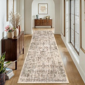 Washable Area Rug Vintage Distressed Rug Non Slip Rug Low Pile Rugs Soft Throw Rug Foldable Indoor Carpet for Living Room - 1 of 4