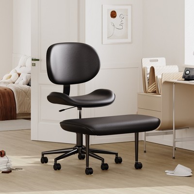 Pinmoco Ergonomic Cross-Legged Swivel Chair, Adjustable PU Leather Meditation Chair