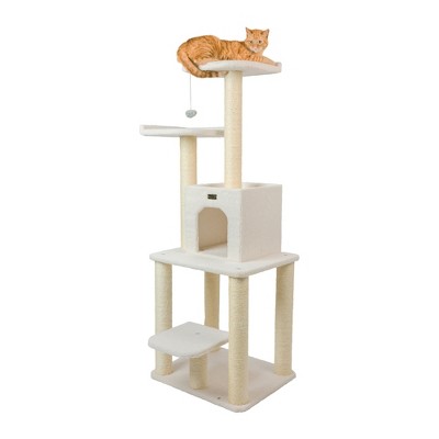 Ivory 62'' Sisal Rope and Faux Fleece Cat Tree with Condo and Perches