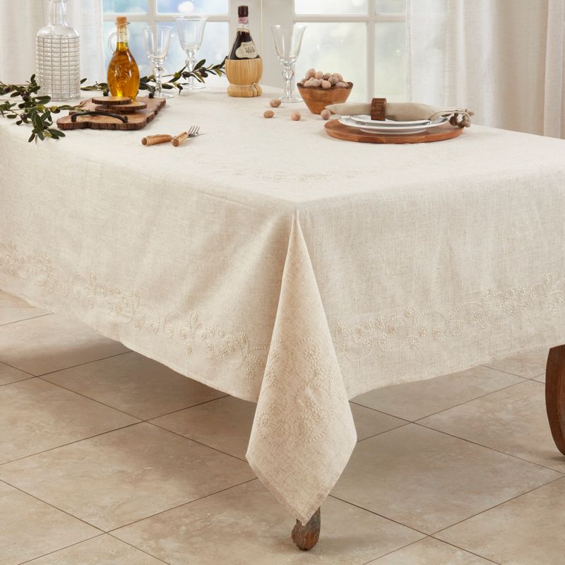 Saro Lifestyle Embroidered Swirl Natural Linen Blend Tablecloth, 5 of 7