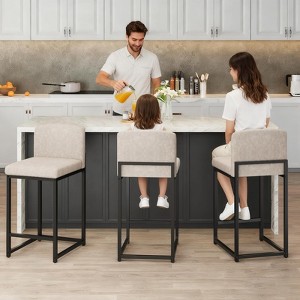 4/6 Modern Bar Stools , Upholstered Counter Height 24.8" Bar Stools,Faux Leather Counter Stools Bar Chairs with Back for Kitchen Island, Beige - 1 of 4
