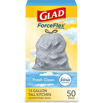 Glad Tall Kitchen Drawstring Trash Bags OdorShield 13 Gallon - Febreze Fresh Clean - Gray - 50ct