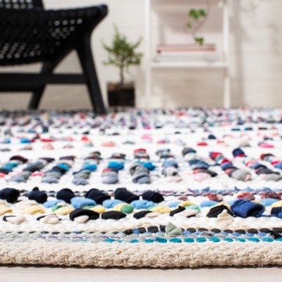 Ivory and Black Flat Woven Cotton Synthetic 8' x 10' Rug